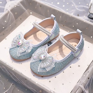 2024 Spring New Girls' Fashion Water Brick Cartoon Princess Shoes Korean Style Girl's Sequin Leather Shoes with Soft Sole for Baby