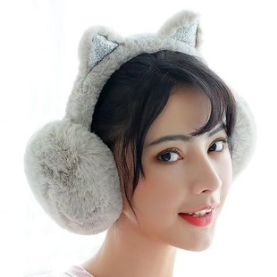 Factory wholesale sequined cat ear muffs winter fashion warm earmuffs children adult earmuffs folding earmuffs