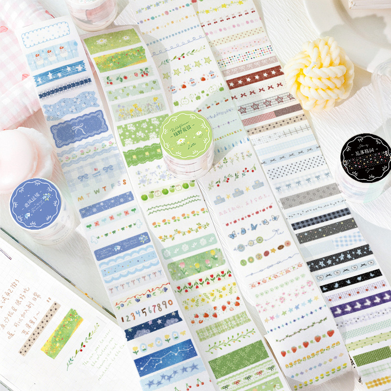 Paper Zen and Washi Tape Blue Wind Crossing Green Fields Flower Letter Series Journal Stickers Decorative Background Collage Material
