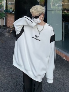 Spring and Autumn Men's and Women's American Style Retro Loose Round Neck Sweat hiphop Fashion Brand Vibe Casual All-match Top