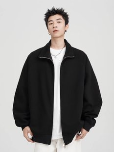 Spring and Autumn American Fashion Solid Color Collar Cardigan Sweater Men's and Women's Long Sleeve Retro Top Simple Casual Jacket for Men