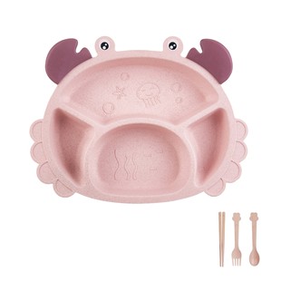 Wheat Straw Children's Dinner Plate Bowl Cup suit Kindergarten Dinner Plate Split Dinner Plate Cartoon Crab Children's Tableware