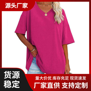 Cross-border European and American women's clothing Amazon foreign trade spring and summer new color loose half sleeve V-neck cotton waist women's top