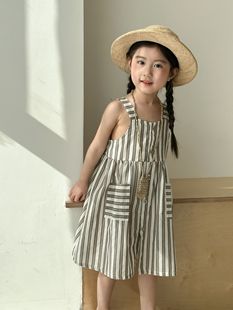 Children's Summer suit Boys' Shirt Striped 2025 New Baby Western Style Girls' Sling dress Brothers and Sisters