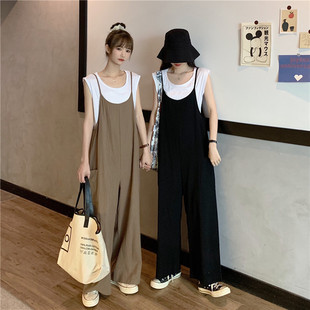 Autumn Japanese New plus size loose slimming wide leg one-piece suspender pants