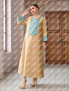 2024 Cross Border Gold Long Sleeve Gold Embroidery Loose Middle East Women Arab dress