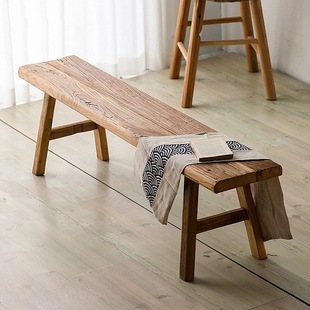 New Chinese Style Old Elm Wood Bench Solid Wood Home Retro Bench Homestay Old Folk Single Double Solid Wood Bench