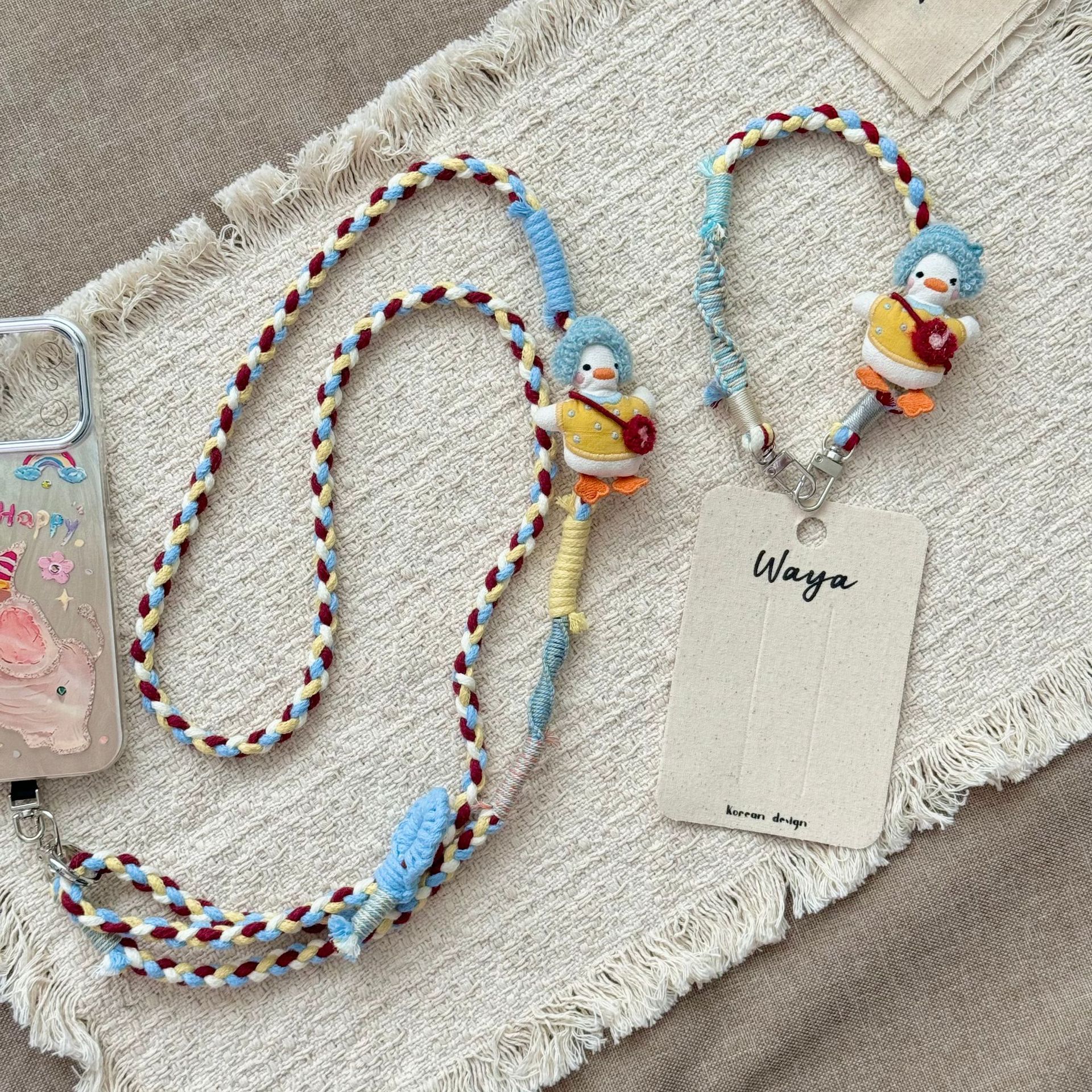 2026 Summer New Model Phone Lanyard Keychain Handmade Woven Ins-Style Cheering Duck Crossbody Bag Strap