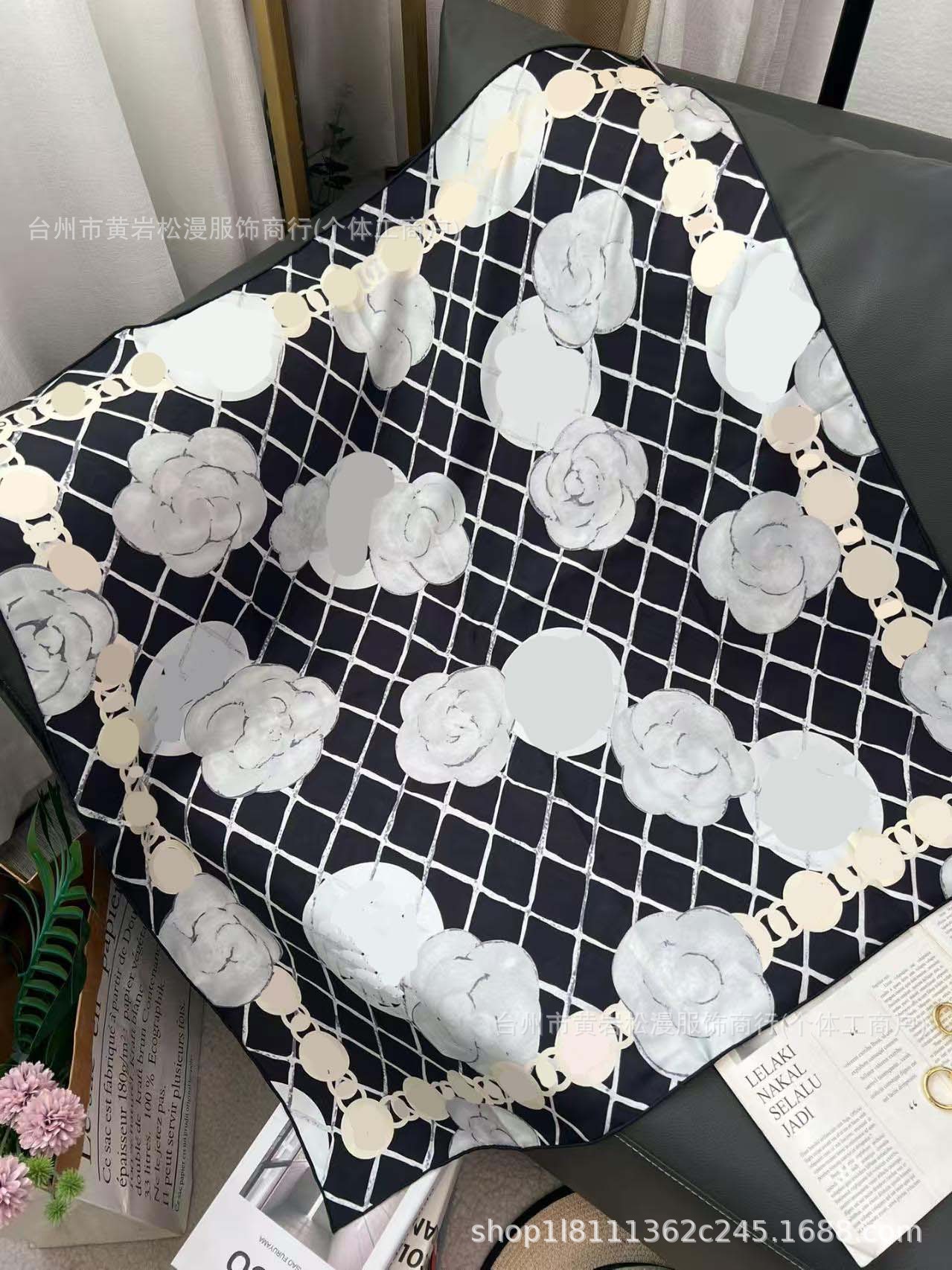【双面】经典链条印花大方巾90cm复古轻奢丝巾女防晒披肩头巾围巾