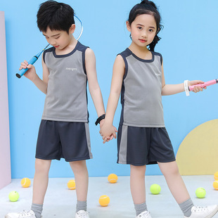 2023 Summer Thin Boys and Girls Fashion Sports Short-sleeved Shorts Two-piece Children's Casual Solid Color Vest Set