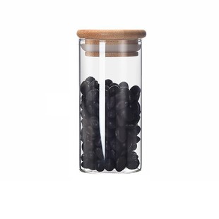 Wholesale borosilicate round storage jar transparent glass bamboo cover tea sealed jar kitchen multi-grain storage jar