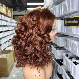 Short wavy brown hair color synthetic front lace wig