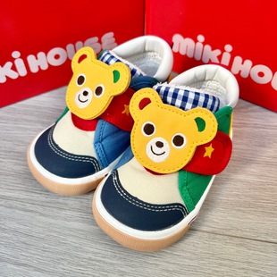 Japanese single foreign trade children's shoes miki shoes two puqi bear king velcro canvas toddler shoes rubber sole vulcanized shoes