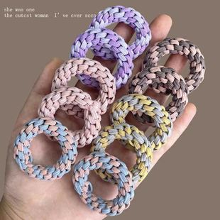 Korean Style Pure Hand-Woven High Elastic Hair Loop Fashionable Female Student's Ponytail Maruko Head Rope Thick Rubber Belt Leather Cover