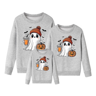 Parody Elf Halloween halloween fleece-lined Sweatshirt Parent Costume European and American Holiday Pumpkin Bat Print