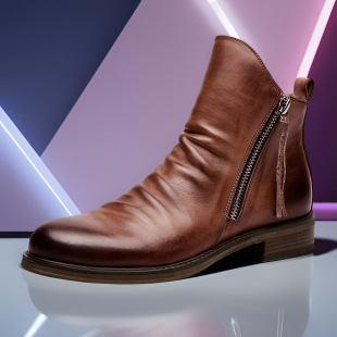 2023 autumn and winter new cross-border double-sided zipper anti-slip bottom men's boots men's shoes tassel boots men's leather boots large size