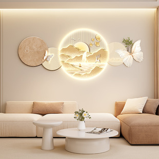 New living room bedside cream wind LED luminous decorative painting mural stone to run sandstone high-level wall painting