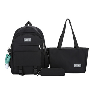 CLBD Schoolbag Three-piece Set Japanese Harajuku Solid Color Large Capacity Student Backpack Small Junior High School Student Leisure Backpack