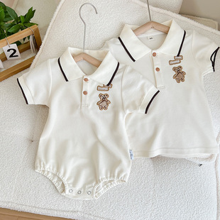 Parent-Child clothing dress mother-daughter 2024 Summer new high-end family portrait family three-mouth short sleeve four-mouth polo shirt