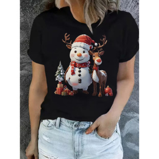Cross-border Amazon TEMU Foreign Trade Europe, America and Southeast Asia Independent Station plus size Loose Christmas Short-sleeved T-shirt Top