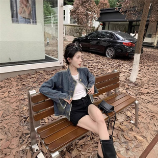 Vintage Design Sense Rust Collar Jacket Women's 2025 Spring and Autumn New Loose Slim Denim Jacket for Small Men