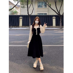 Fake Two-piece Dress Women's Early Spring 2024 New High-end Temperament Tight Waist Slim-fit Slimming Long Dress