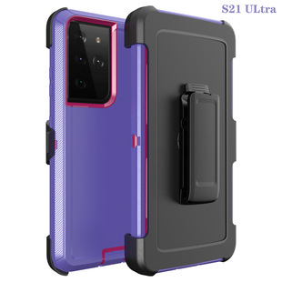 For Samsung S21 back clip buckle three-in-one anti-fall mobile phone case S21FE S20 Note20 solid color protective case