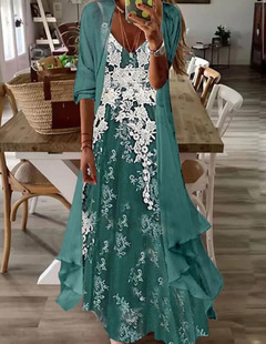 In stock independent station Amazon AliExpress 2024 two-piece set half sleeve printed casual retro sexy dress
