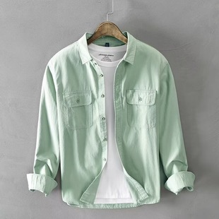 Spring and Autumn long-sleeved shirt men's multi-pocket workwear jacket casual handsome all-match shirt Youth Men's Fashion