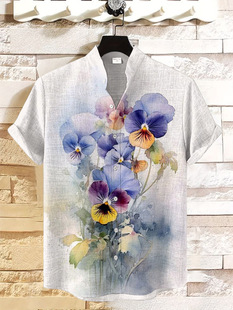 3D digital printing loose trend leisure landscape lapel shirt short sleeve European and American foreign trade cross-border