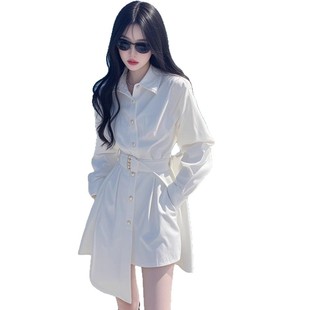 2025 new this year's popular explosions small beautiful unique style white irregular shirt dress