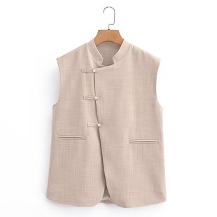 Chinese Style Vest Spring and Autumn Women's Loose plus size Suit High-end Retro Chinese Tang Suit Vest Trendy Outer Vest