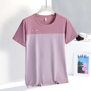 2023 Summer Thin Quick-drying Short-sleeved Women's Round Neck Half-sleeve Breathable Loose T-shirt Sweat-absorbing Ice Silk Sports Top