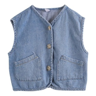 2022 Spring and Autumn New Children's Vest Baby's All-match Waistcoat Trendy All-purpose Cowboy Vest for Boys and Girls