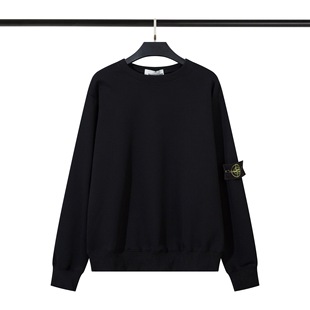 Cross-border classic STONE stone fleece-lined solid color crew neck badge long sleeve sweater men's and women's island couples correct version