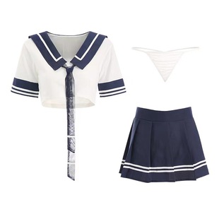 Sexy Underwear Women's Blue Yarn Student's Split Suit Uniform Temptation College Style Cosy Skirt Free on Bed