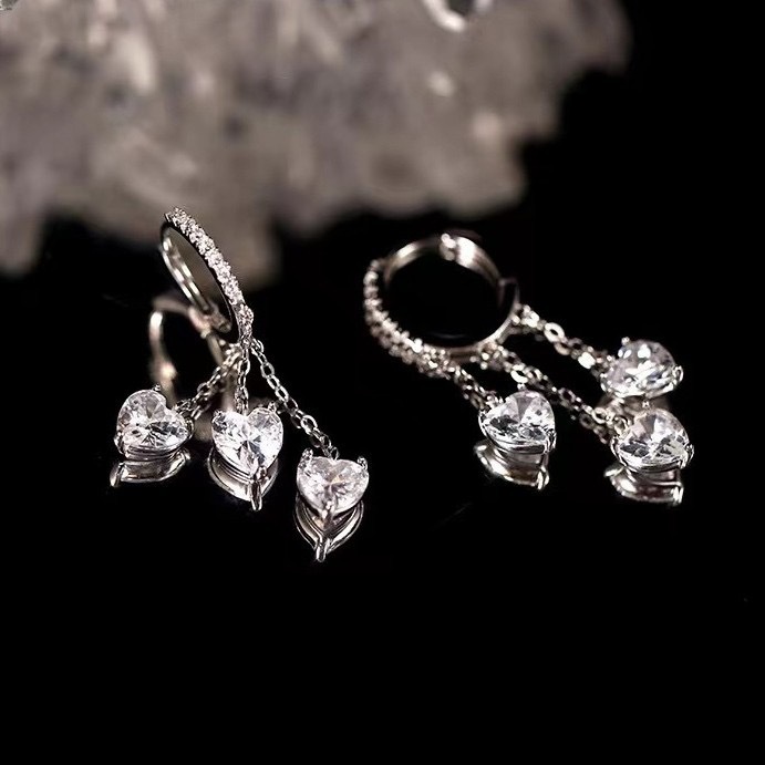 Sparkling Diamond Chain Heart Tassel Fairy Earrings for Women, Unique Niche Design, High-End Versatile Fashion Earrings