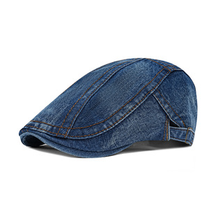 Washed Denim Beret Women's Retro Fashion Hat Curved Brim Painter Casual Cap Eight-character Stitching Forward Cap