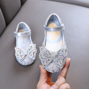 2025 Spring and Autumn New Lady Baby Girl Girl Princess Diamond Shoes Leather Shoes Dance Shoes