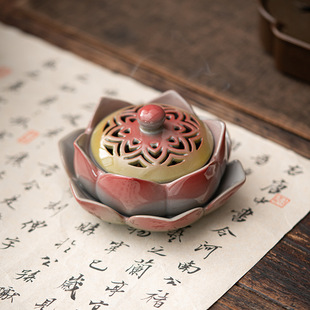 Colored pottery lotus incense burner ancient clay bucket color lotus antique ceramic hand color incense creative incense burner incense