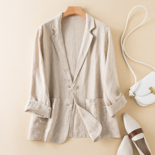 Real shot 2023 spring and autumn thin casual cotton and linen coat long sleeve short small suit women