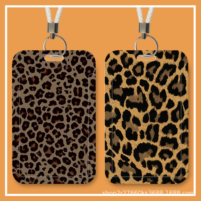 Personalized Leopard Print Student Campus Card Slider Card Holder Meal Card Bus Subway Protective Cover Work Card Access Card