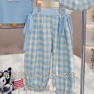New Girls Casual Cartoon Little Girls Nine-point Western-style Plaid Pants suit Summer Korean-style Sleeveless Ice Silk Vest