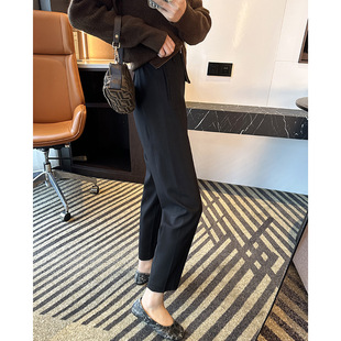 LZ83 thousands of quality! Twill acetic acid ~ high waist elastic new casual pants small loose cropped trousers