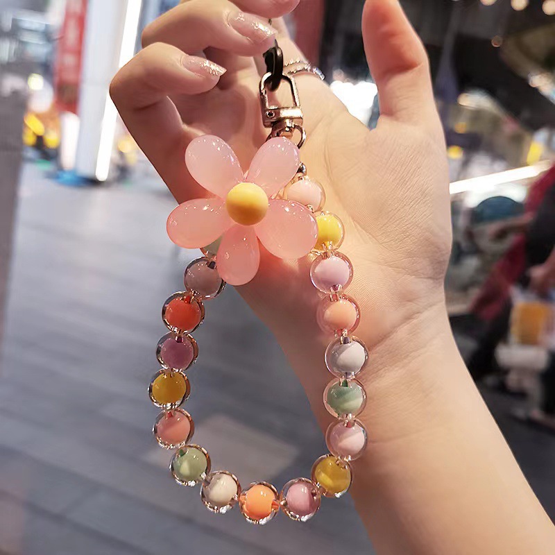 Macaron Color Color Beaded Beaded Mobile Phone Lanyard Japanese and Korean Ins Style Handmade Beaded Flower Mobile Phone Chain Wrist Lanyard