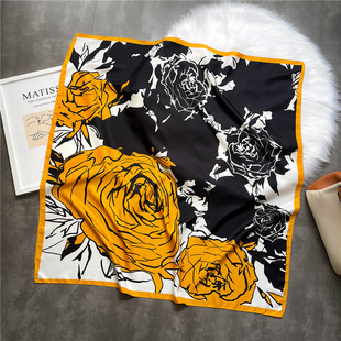 Rose Scarf Women's Twill Large Square Scarf All-match Decorative Shawl Autumn and Winter Scarf Color Matching Fashion Scarf Sunscreen