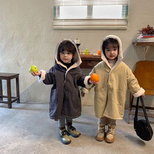 Children's cotton-padded jacket fleece-lined thick boys cotton-padded long girls windbreaker winter 2024 new baby coat