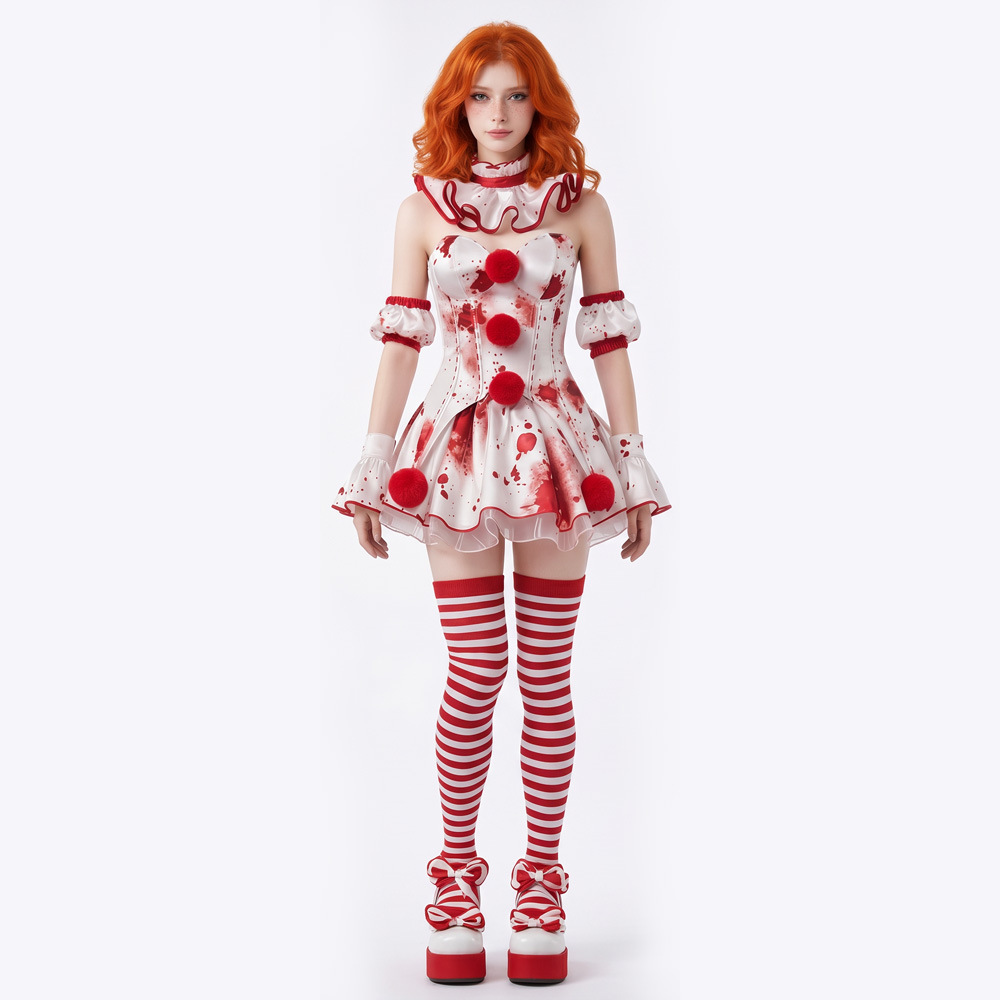 Halloween cosplay costume: Soul-Stealing Clown Dress, Halloween horror clown party outfit