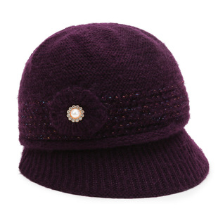 Winter Hat for Grandma Wool Hat for Middle-aged and Elderly Mothers with Velvet Thick Warm Hat for Old Lady Knitted Cotton Hat