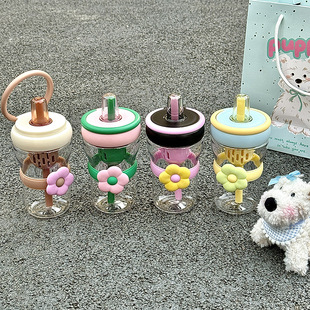 High Color Value Cup Tea Water Separation Straw Cup Ins High Color Value Flower Dust Cap Water Cup for Women